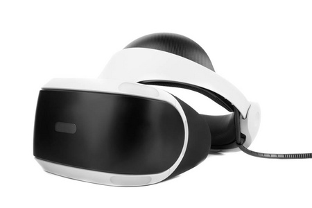 Vr 框虚拟现实眼镜，白色背景上分离。专业音频设备。为儿童和成人的新玩具