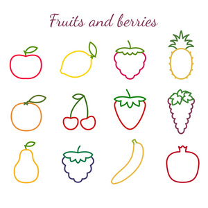 水果和浆果概述图标集