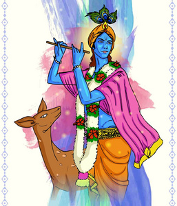 主奎师那在印度与文本意义  什里  克里尚建摩斯达密的印地语的快乐建摩斯达密节的插图