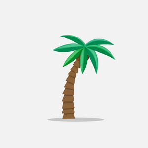棕榈树在上白色孤立的卡通风格背景矢量图。热带夏季树植物性质为您的项目