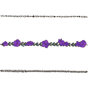 涂鸦紫罗兰花的线。花的设计元素，花边框。矢量图