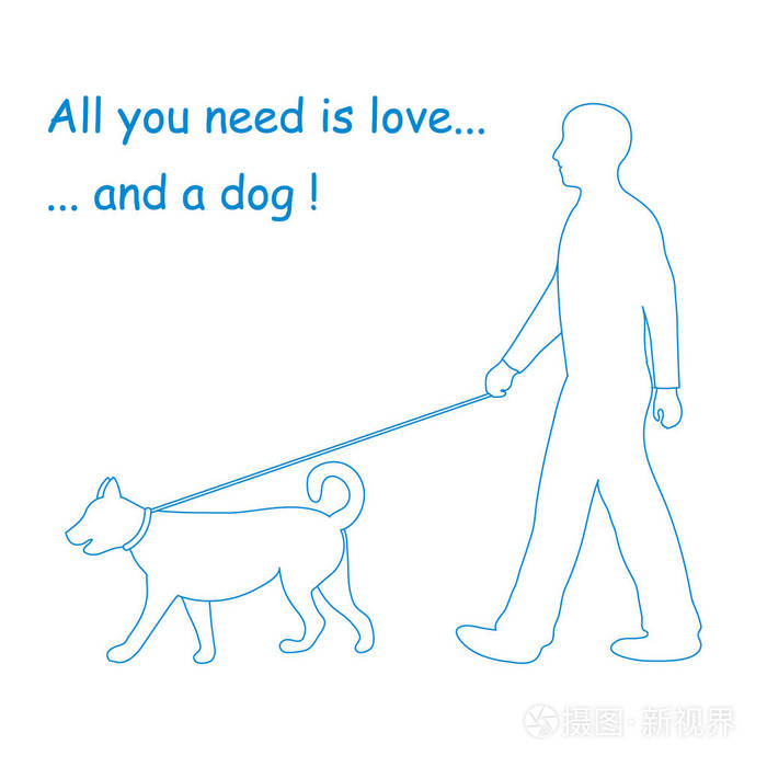 在皮带遛狗一个人的轮廓.设计元素