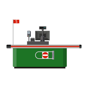 与计算机终端在超市收银台
