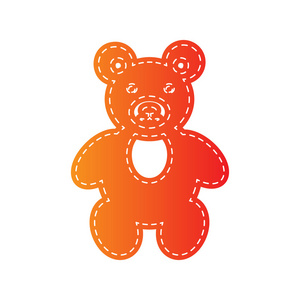 泰迪熊签署的插图。孤立的橙色贴花