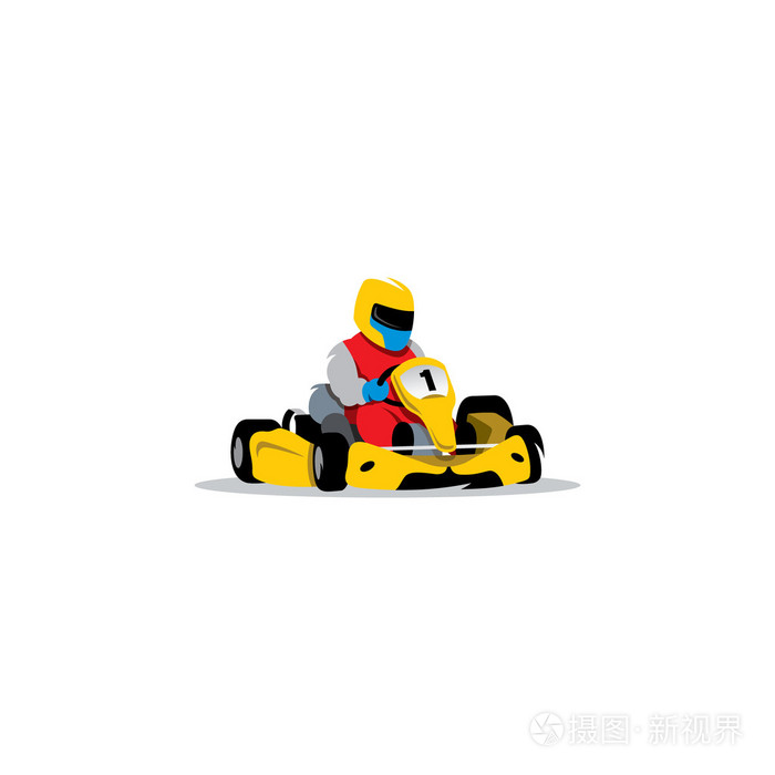 卡丁车赛车标志年轻赛车手头盔在轮中矢量图