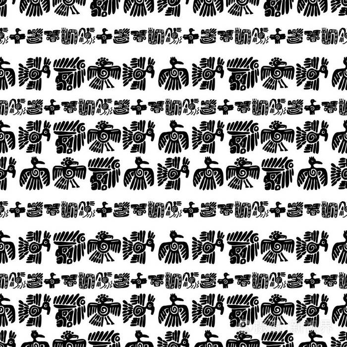 抽象的古代符号鸟类 动物和面孔