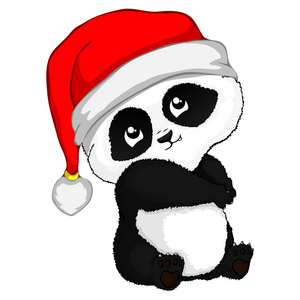 有点害羞的圣诞熊猫熊猫婴孩, 例证熊猫, 向量例证。动物载体