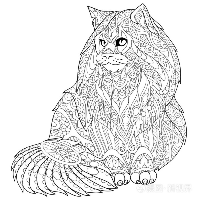 zentangle 程式化缅因库恩猫