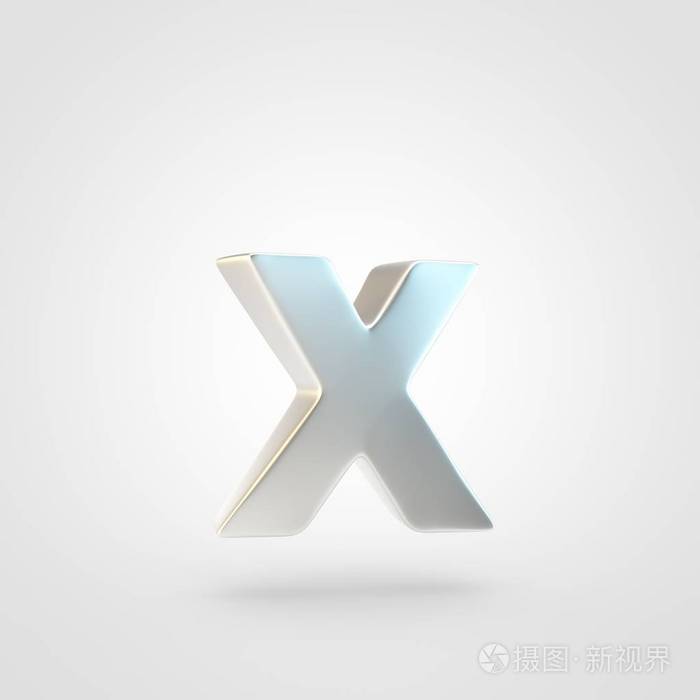 银色字母x小写3d渲染白色背景下的缠结银色字体