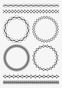 四套装饰圆形框架和类似风格的装饰线边框