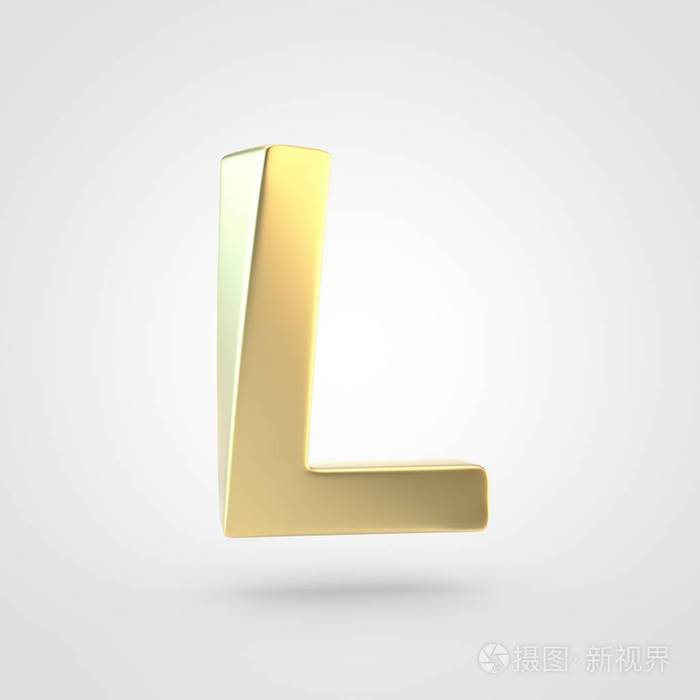 金色字母 l 大写.3d 渲染在白色背景下被隔离的金色字体