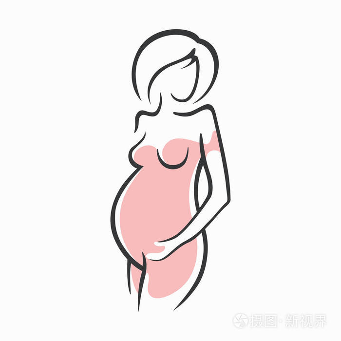 插画 绘图线性漂亮怀孕女孩穿着粉红色的衣服.一个孩子的出生.