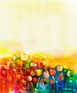 抽象的郁金香花场水彩绘画