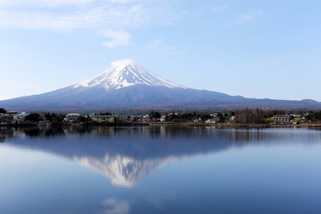 河口湖湖边的富士山