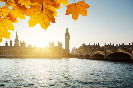 秋天的落叶和大笨钟，伦敦