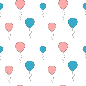 可爱的粉红色和蓝色气球无缝矢量图案背景IL。
