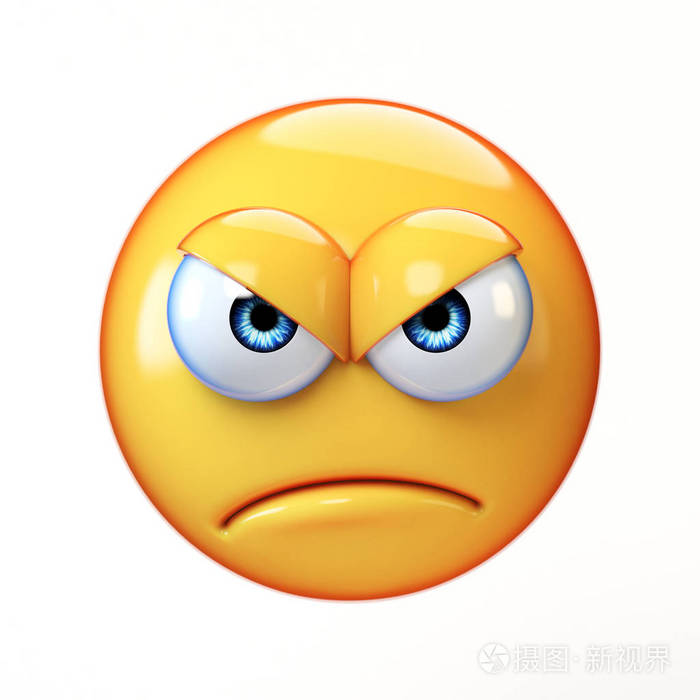 愤怒的表情孤立的白色背景疯狂的表情符号3d渲染