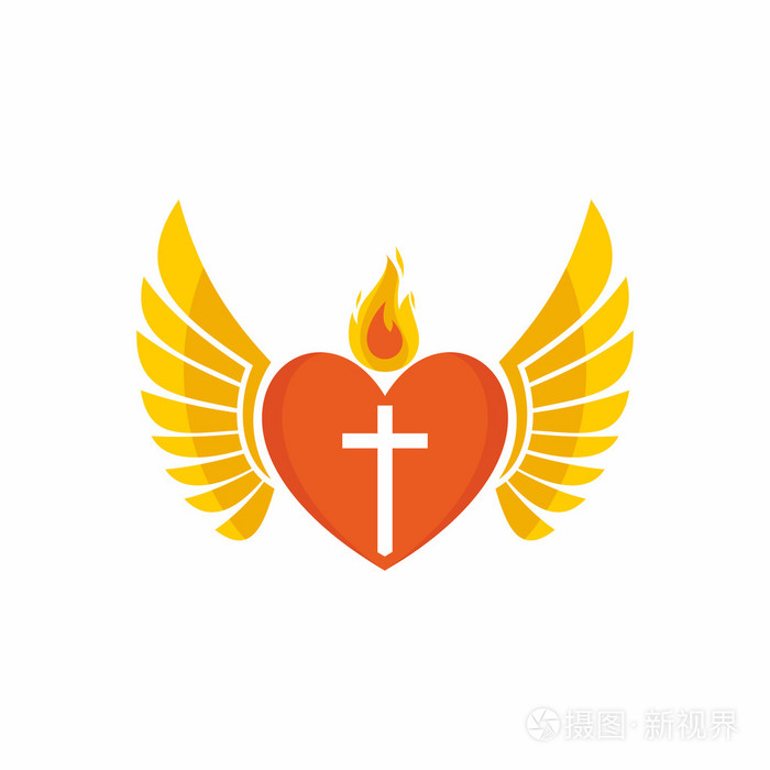 教会的标志.基督教的象征.耶稣的心和翅膀