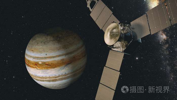 木星和卫星朱诺,3d 渲染