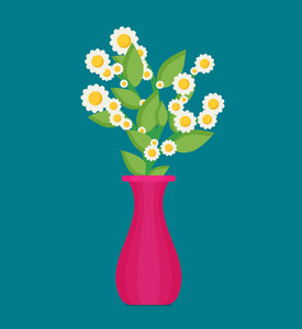 花瓶中的平花, 矢量插图