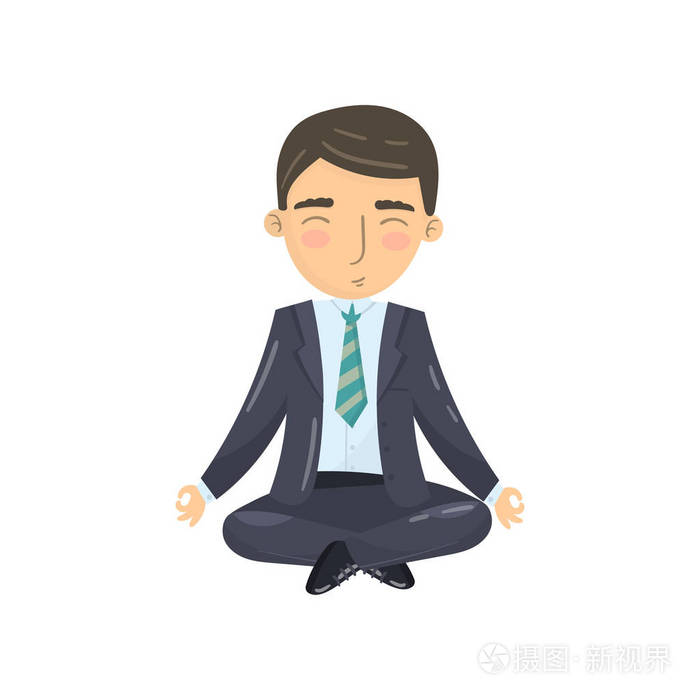 商人沉思在瑜伽莲花位置办公室工作者放松卡通矢量插图