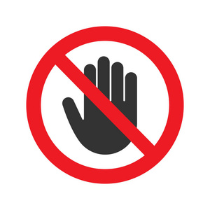 禁止的标志与停止手雕文颜色图标被隔绝在白色背景上