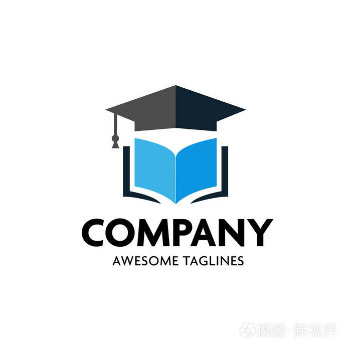 毕业帽和开放书标志概念, 教育, 学校, 学生标志概念