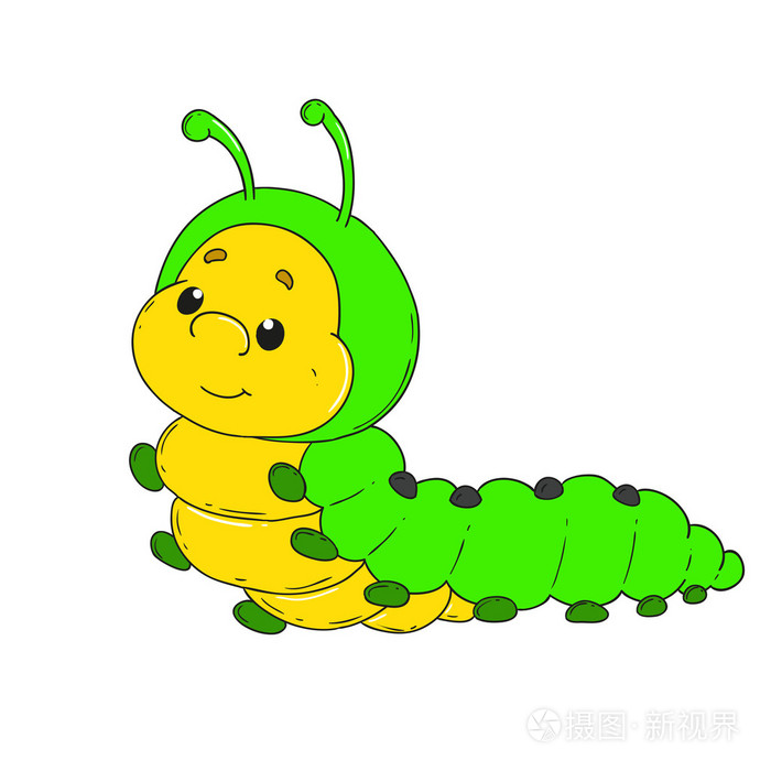 卡通人物毛毛虫.性格开朗的蠕虫矢量插画-正版商用0q8