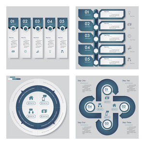 4 蓝色模板图形或网站布局的集合