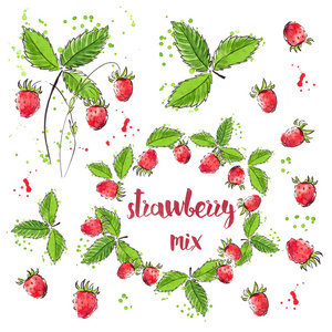 水彩图案鲜艳草莓花圈复活节