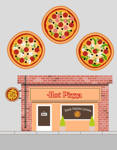 矢量图的披萨店的平面样式