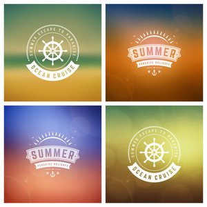 夏季假期矢量复古版式设置消息和插图贺卡
