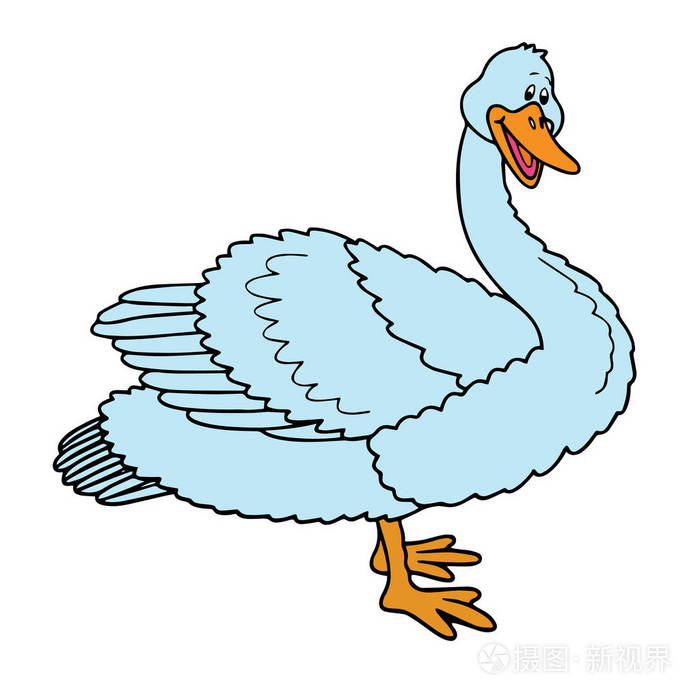 可爱的卡通鹅在白色背景为儿童版画, t恤, 彩色书, 有