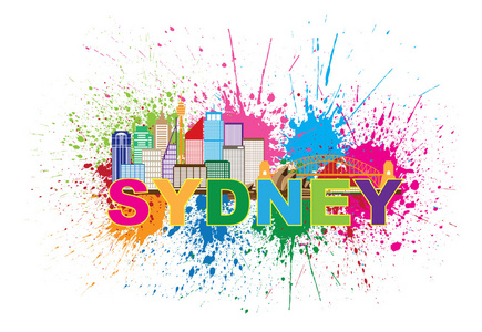 悉尼澳大利亚天际线多彩抽象插图