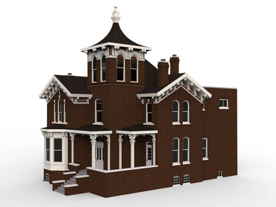 维多利亚风格的老房子。白色背景上的插图。物种从不同的方面。3d 渲染
