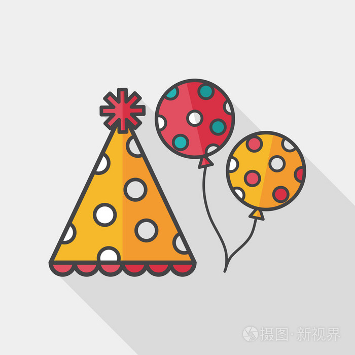 生日晚会帽子平图标与长长的影子eps10