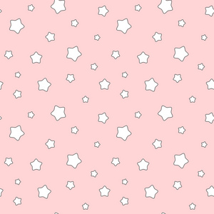 可爱的卡通白色星星上粉红色背景无缝矢量模式图