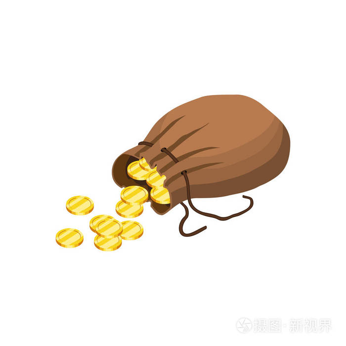 金币从麻袋里掉出来了矢量插图