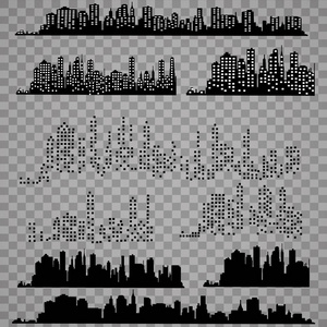 平面样式中的城市轮廓。现代城市 landscape.vector 图