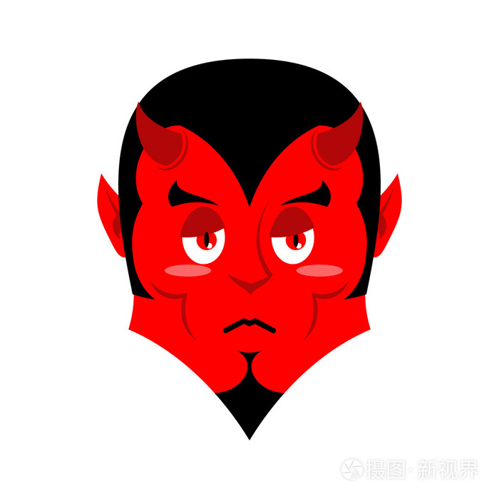 悲伤的红色魔鬼 悲观的恶魔 可怜的脸.