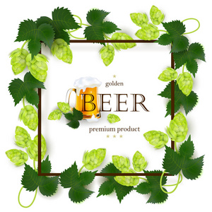 标志, 标签设计与啤酒杯, 啤酒花的框架