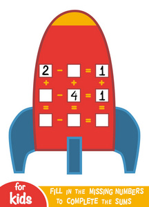 儿童游戏计数。教育的数学游戏。加法和减法工作表与太空飞船