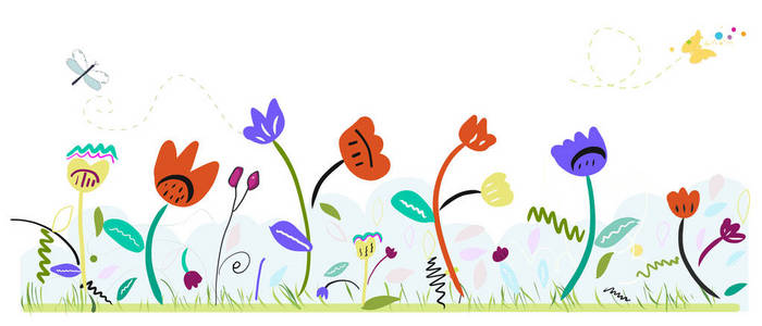 春天的时候五颜六色的抽象花朵。贺卡背景插图