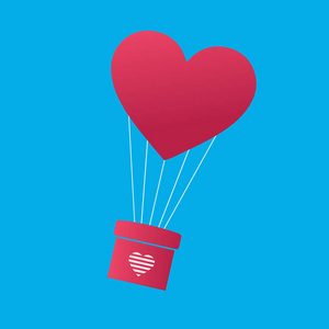 气球形的心承载着礼物。情人节的元素