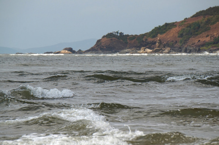 沙滩 岩石 大海 波