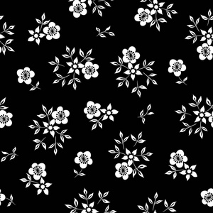 黑白花的矢量图示无缝图案