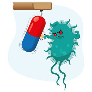 卡通代表一种超级细菌微生物，因药物或抗生素的强大和坚韧。内容丰富和药用材料的理想选择