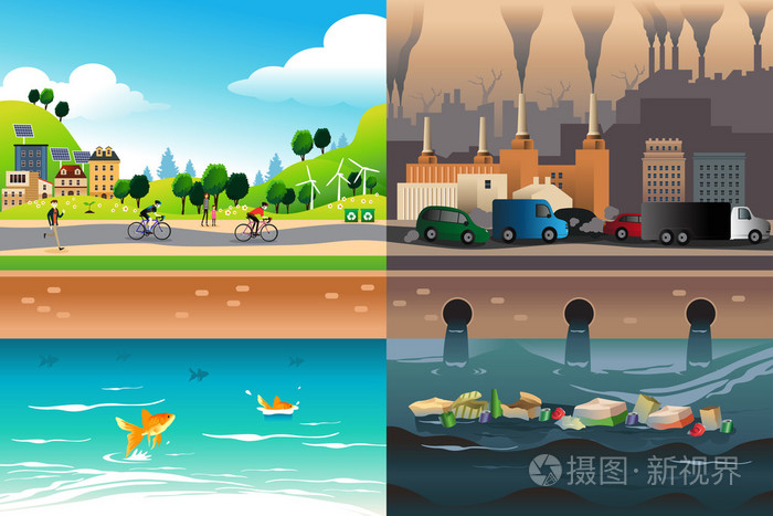 健康城市与污染严重的城市插画-正版商用图片0et5io-摄图新视界