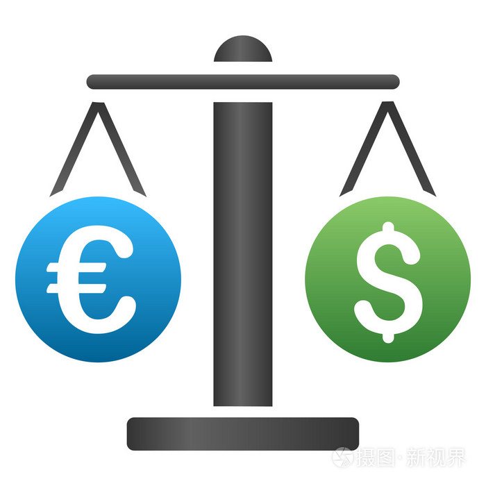 欧元和美元缩放渐变标志符号图标
