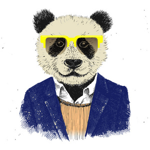 手绘打扮时髦熊猫